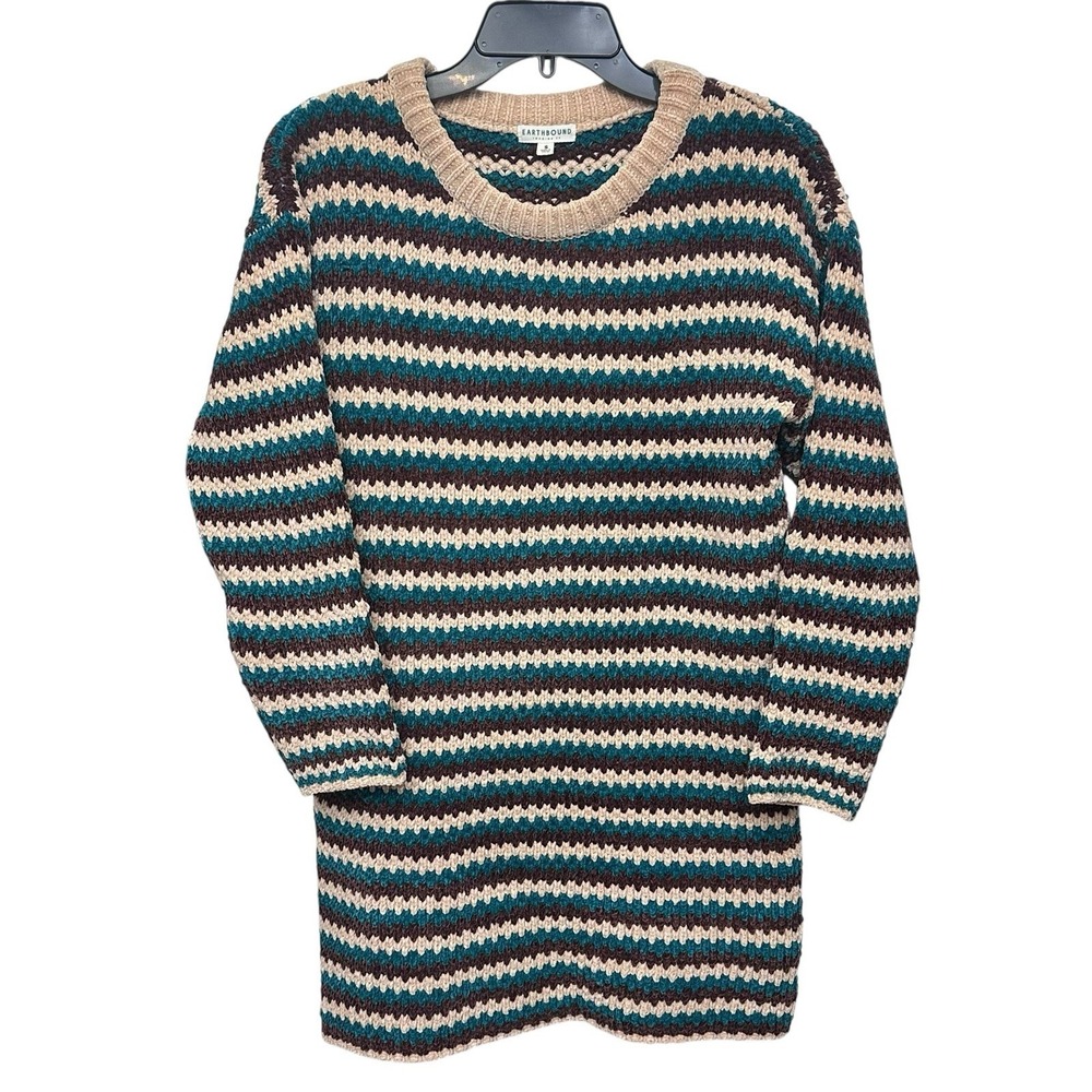 Earthbound Crotchet Boho Sweater‎ Dress Womens Size S Midi Striped Boundless
